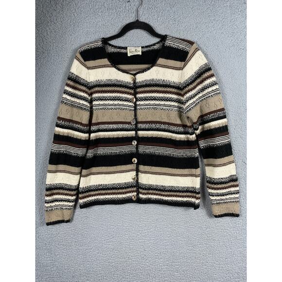 Reba Rose Womens Button Front Knit Cardigan Sweater Stripe - Picture 1 of 10